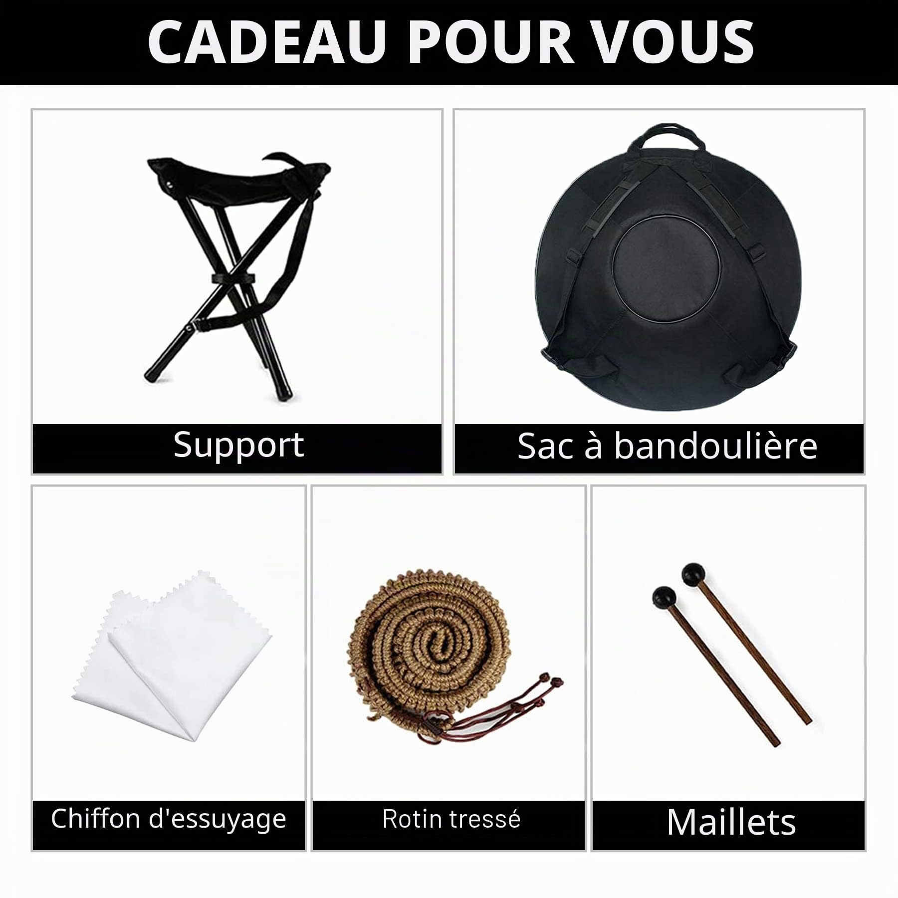 10 Notes 22 Pouces Handpan, D-Minor 432 Hz Instrument de Percussion de Tambour en Acier, Performance Musicale Mandala Cadeau d'Instrument de Musique de Guérison Fait à la Main
