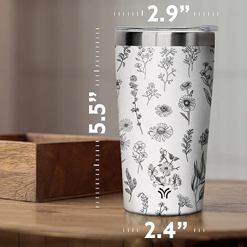 Miniatura 7 de Wesncdch Vaso de café de viaje de acero inoxidable de 10 onzas  Vaso de café aislado al vacío a prueba de derrames con tapa de popote  Flores