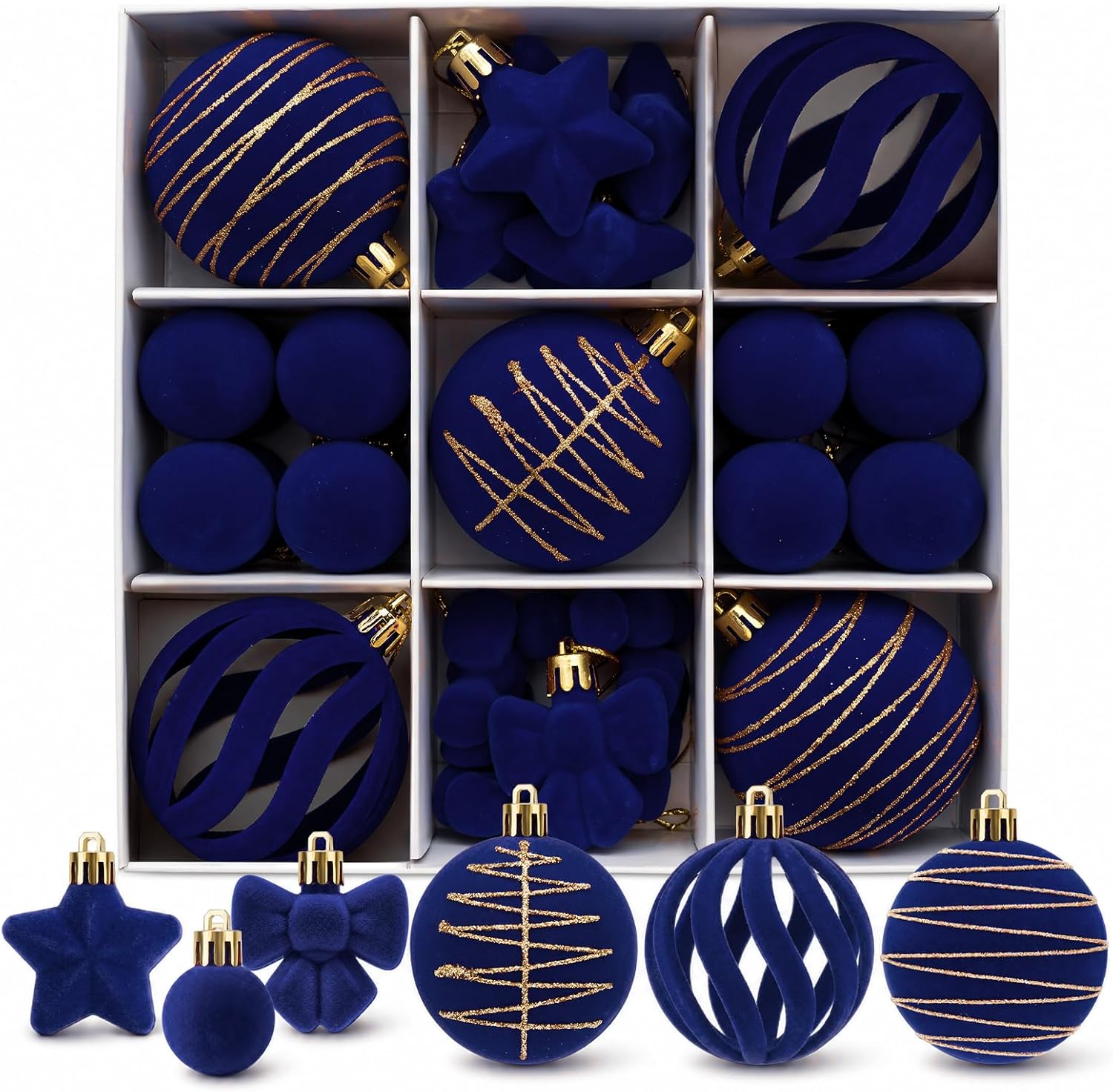 35pcs Navy Blue Velvet Christmas Ball Ornaments Xmas Tree Decor