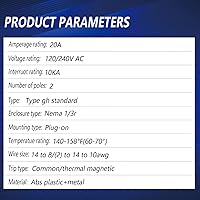 Vista 4 de Disyuntor de circuito 220 de 2 polos y 20 amperios, disyuntor de caja moldeada enchufable tipo 3/4 pulgadas, protección magnética térmica, 10 KAIC