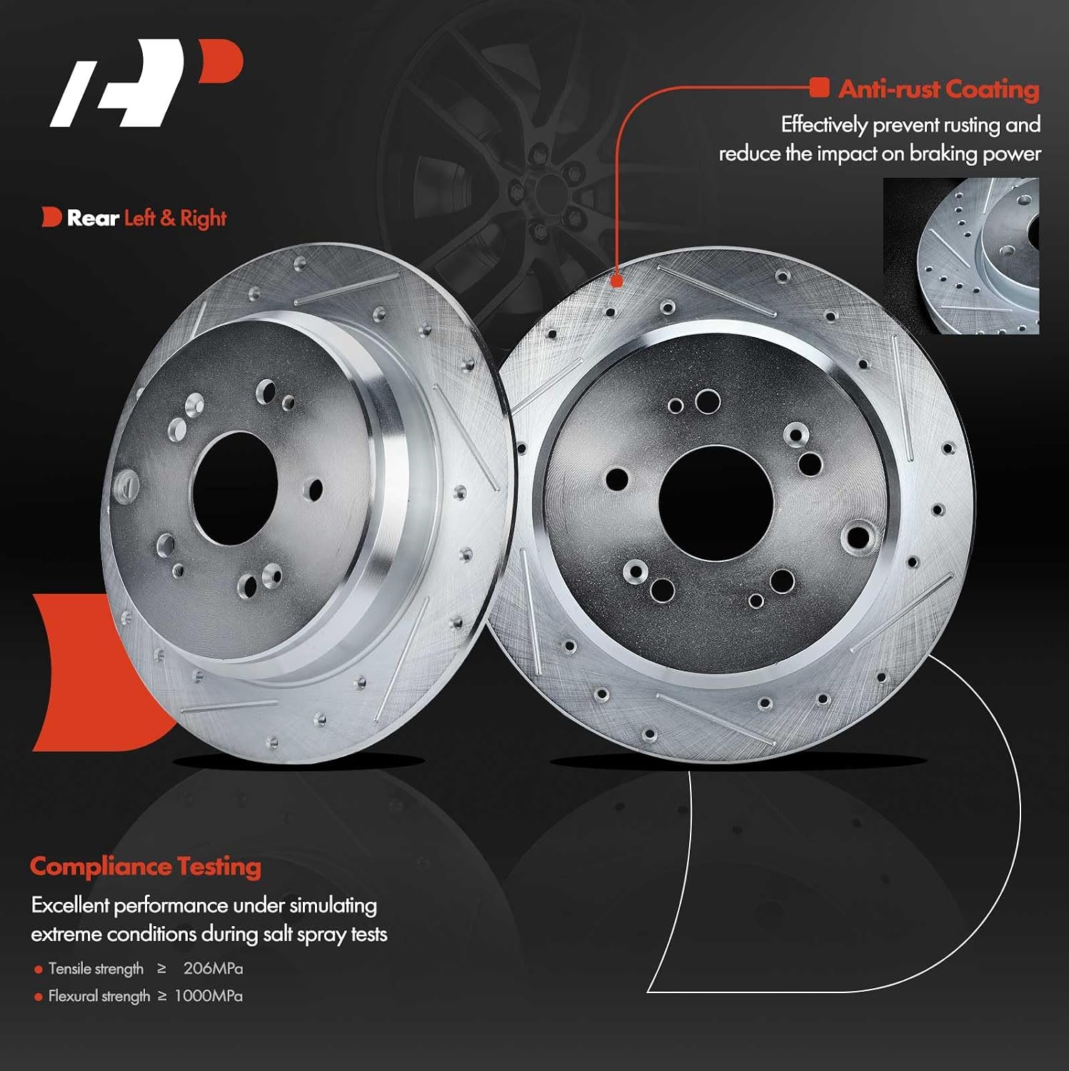 A-Premium 11.99 inch (304.5mm) Rear Drilled and Slotted Disc Brake Rotors Compatible with Select Honda and Acura Models - CR-V 2005-2016, RDX 2007-2018, 2-PC Set
