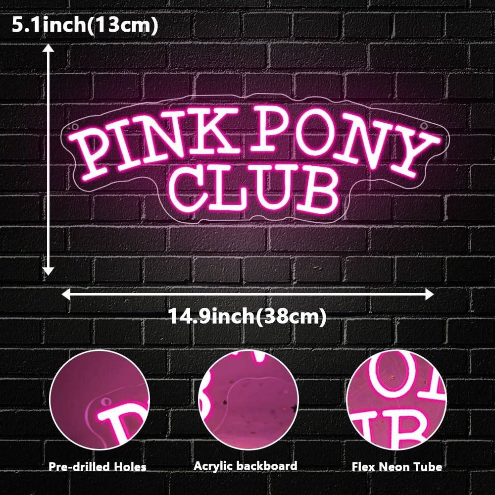 Pink Pony Club Neon Sign,Western Cowgirl Neon Lights for Wall Decor Dimmable LED Music Pony Pink Neon Light for Room Bedroom Party Bar Pub Decor Girl Gift USB Powered(14.9"*5.1")