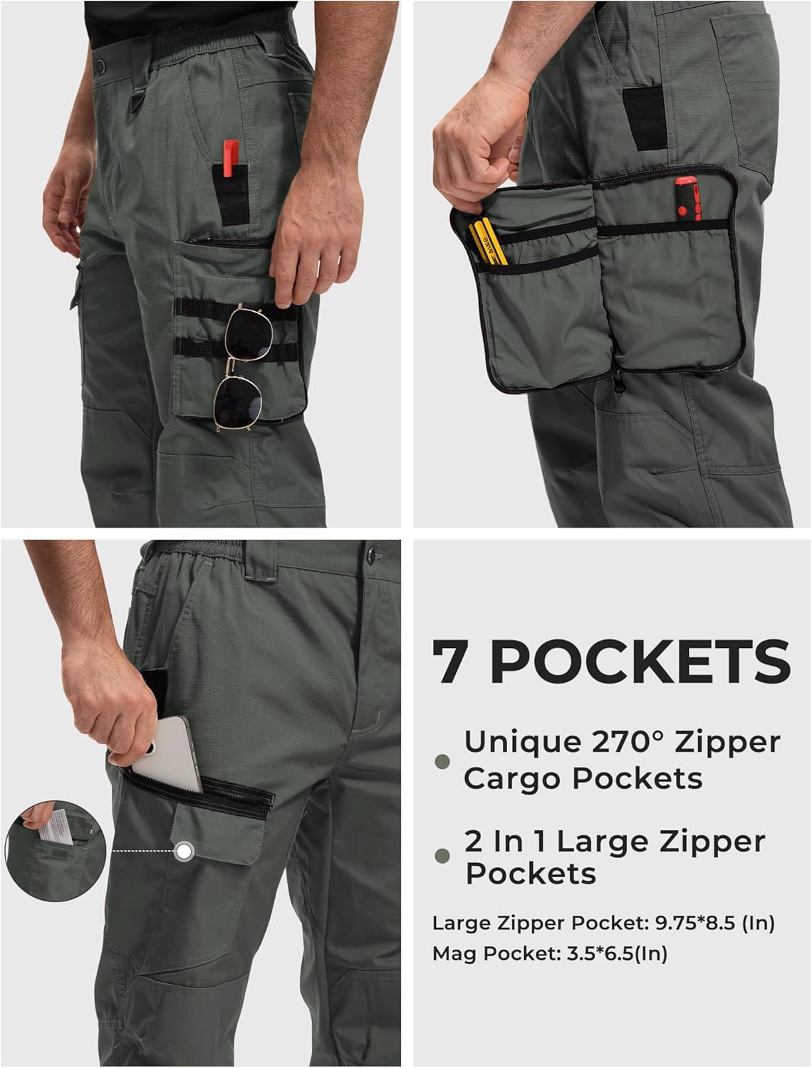 MOURCE Tactical Pants for Men Water Resistant Quick Dry BDU Cargo Pants with 7 Large Pockets Breathable Ripstop Work Hiking