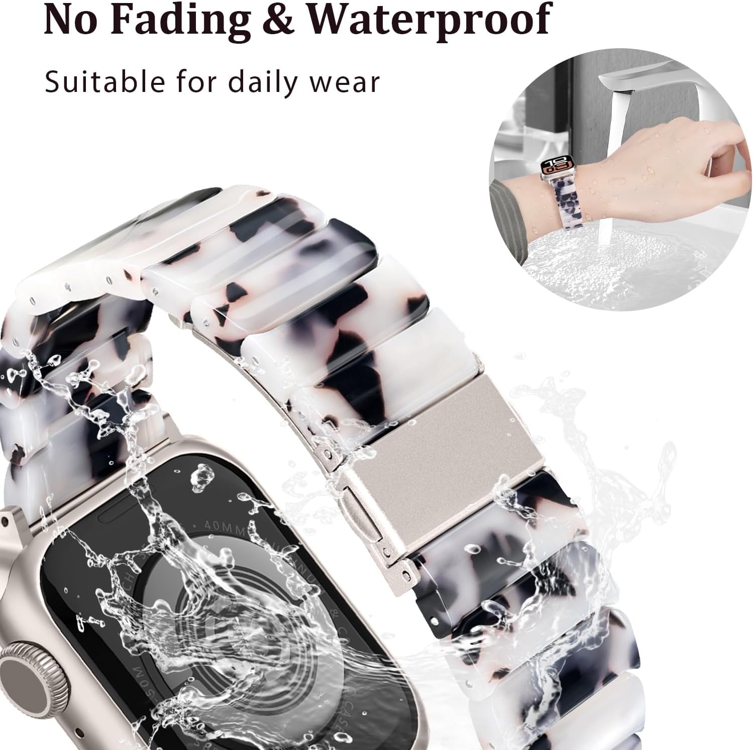 V-MORO Resin Band Compatible with Apple Watch Series 7/8/9/10 41mm/40mm/38mm/42mm Fashion Strap for iWatch Series 6/5/4/3/2/1/SE/SE2 Lightweight Bracelet Wristband Women Men(Classic Ivory Tortoise)