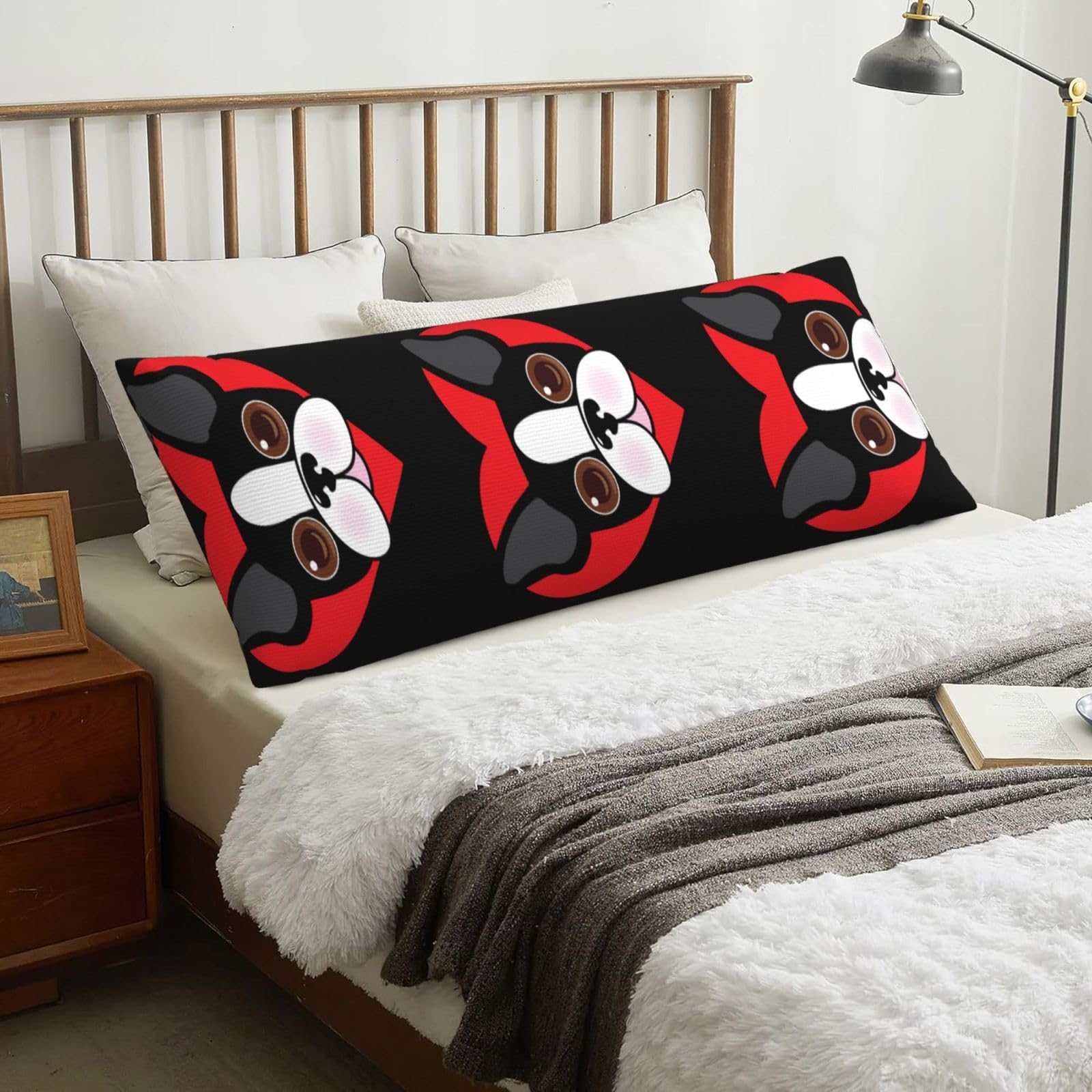 Boston Terrier Face, Body Pillow Cover with Zipper,Long Body Pillowcase 20 x 60 in