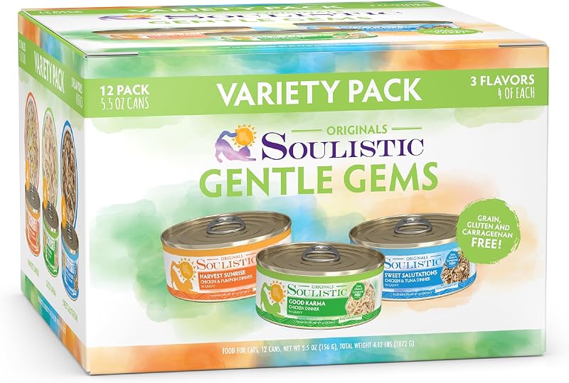 Ração úmida para gatos Soulistic Originals Gentle Gems, variedades, 156 g, pacote com 12 latas