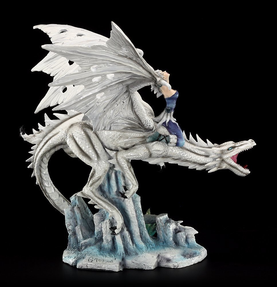 Unbekannt Große Drachen Figur - Candidus mit Drachenreiter - Drachenfigur Deko Gothic Figuren
