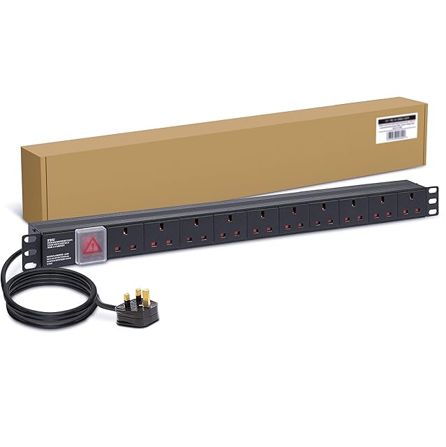 Dynamode 10 Way Extension Lead Power Strip - 13A Multi Plug Switched Power Distribution Unit (PDU) Rack Mount Charging Station with 1,7M Cord Cable for Home Office Server Cabinet
