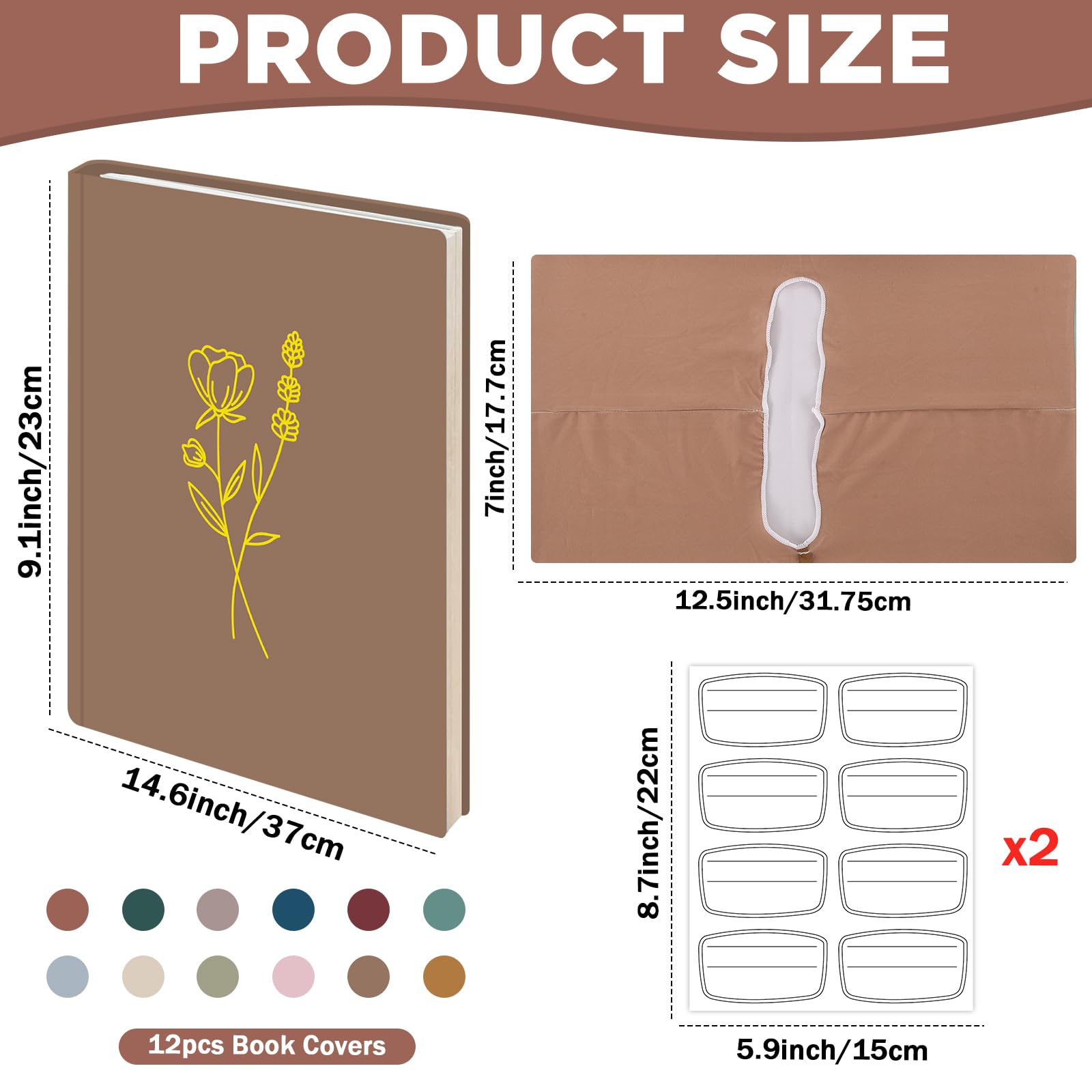 12 copertine in tessuto elasticizzato per libri di testo con copertina rigida, 22,9 x 27,9 cm