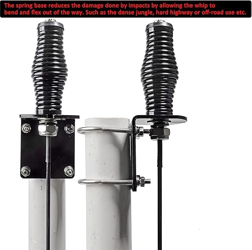 Miniatura 5 de HYS Muelle de barril resistente con montaje negro con SO239 (UHF hembra) para HFVHF CB UHF macho (PL259) antena de fibra de vidrio, con orificio de