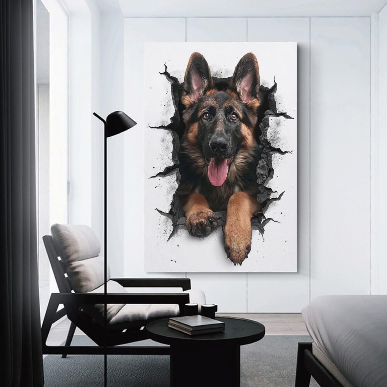 Junmoney Canvas Wall Decor German Shepherd Dog, 24x36inch(60x90cm), for Living Room, Bedroom, Office Or Hallway, Stylish Home Artwork for Focal Walls
