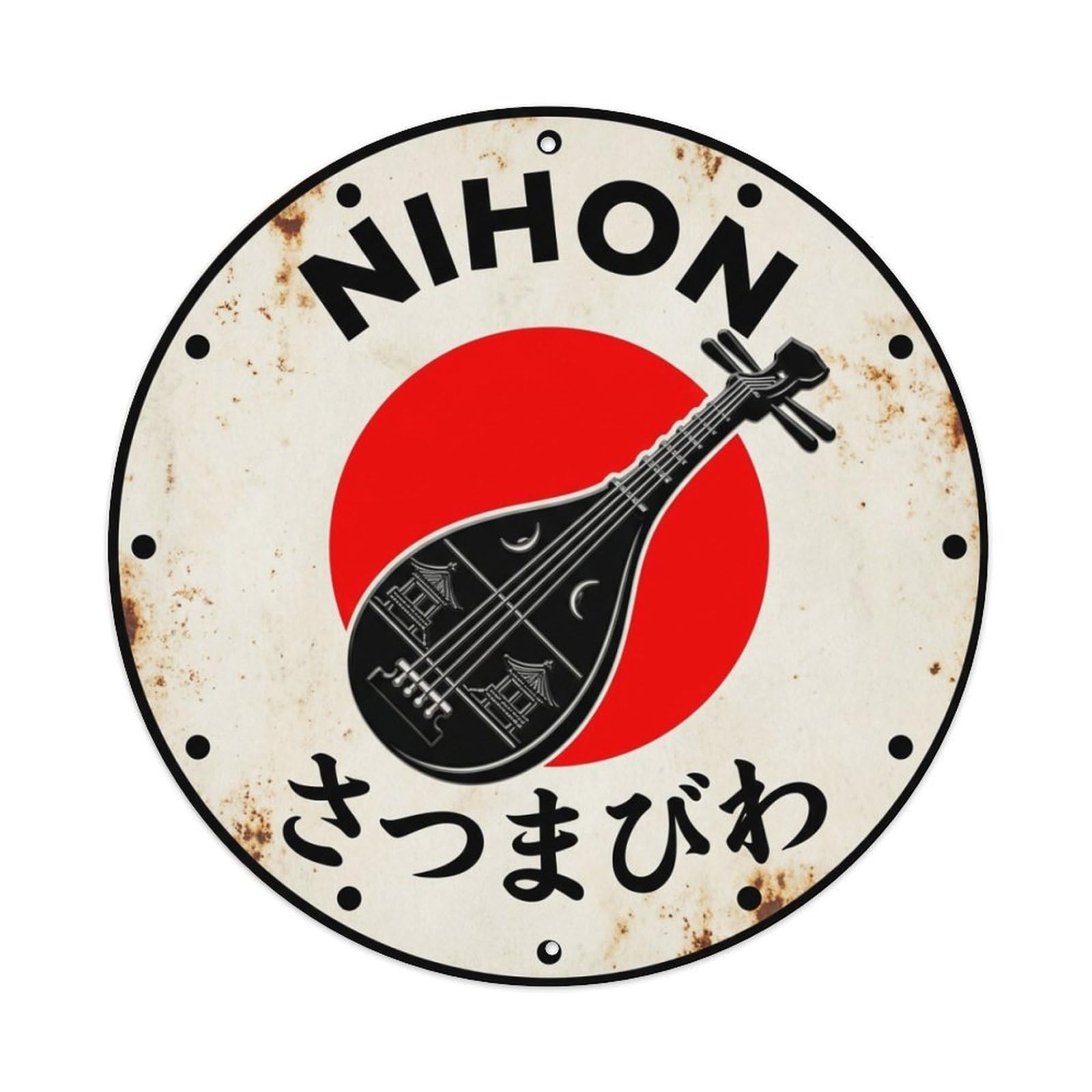 Galvaxio Style Satsuma Biwa Nihon Southern Lute Rustic Metal Tin Sign