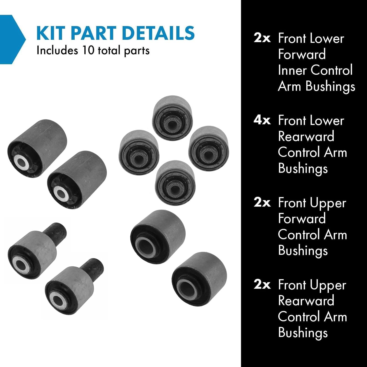 TRQ Control Arm Bushing Upper Lower Front Rear Kit Set of 10 for Lexus LS460 LS600H RWD