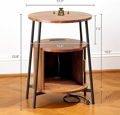 Miniatura 3 de Mesas auxiliares con almacenamiento, mesita de noche acanalada con estación de carga, pequeñas mesas de noche modernas de mediados de siglo, mesa