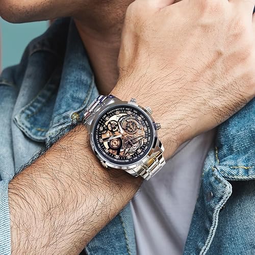 Miniatura 7 de Relojes para hombre, diseño de engranaje mejorado, reloj de esqueleto para hombre, cronógrafo, vestido de diamantes de lujo, relojes de pulsera