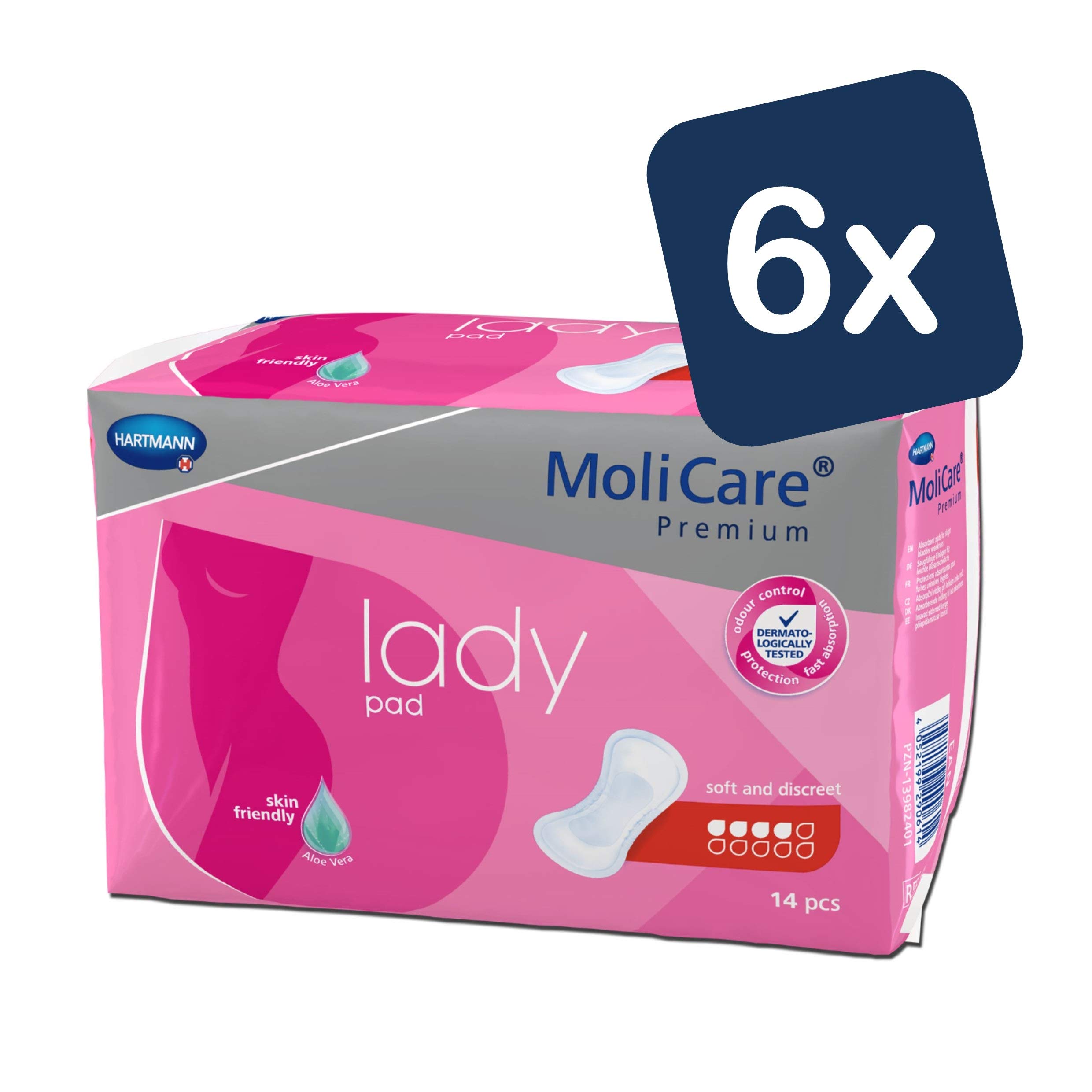 6x Hartmann MoliCare® Premium lady pad Einlagen, 4 Tropfen - 14 Stück - B089YRP8GF | Packung (14 Stück)