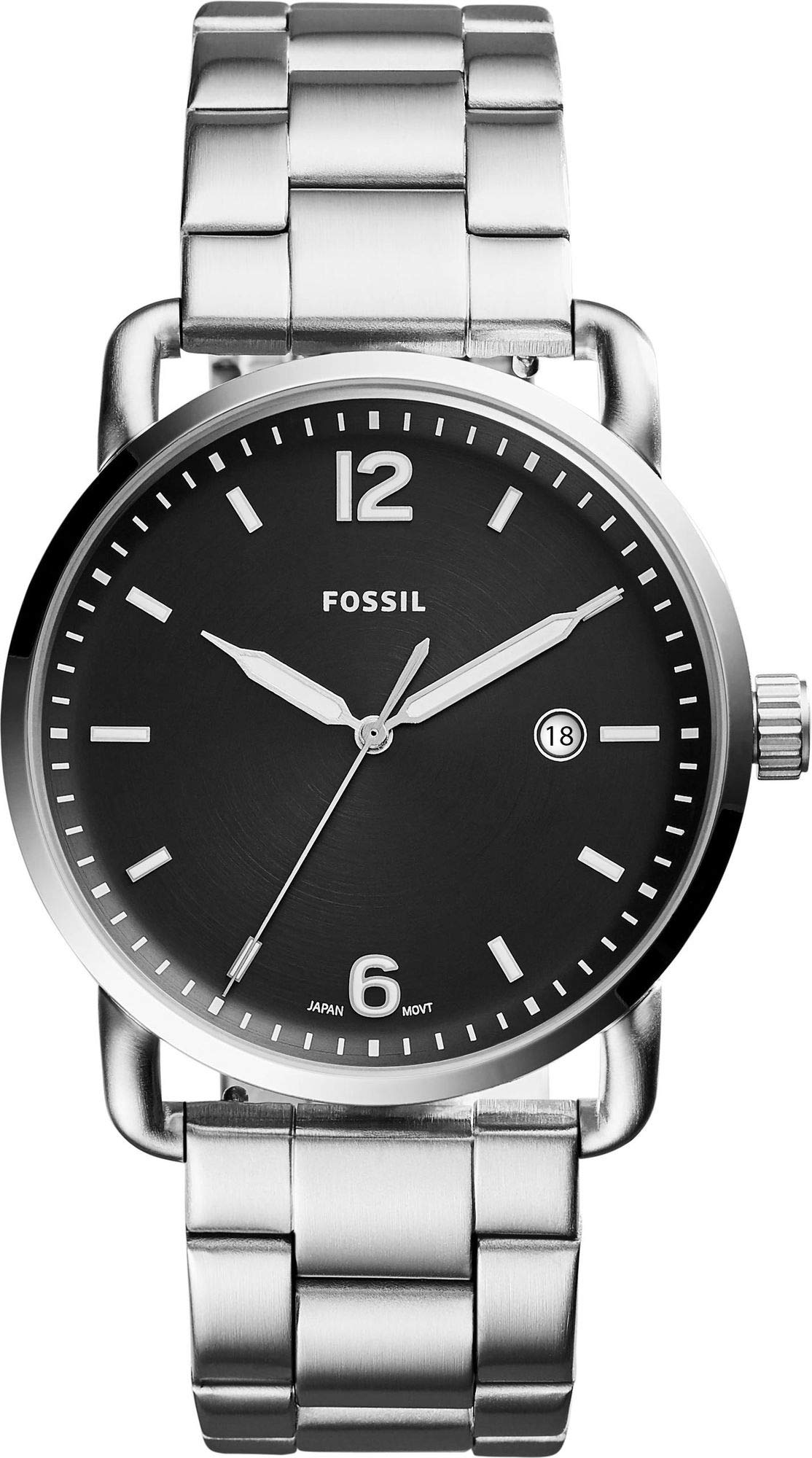 Fossil Reloj Commuter para hombre, movimiento cronógrafo de cuarzo, caja plateada de acero inoxidable de 42mm con correa de piel, FS5402
