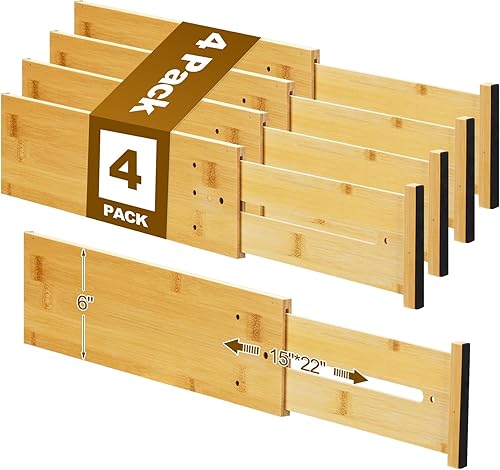 4 separadores de cajones de bambú profundo, organizador de cajones de cocina profunda con resorte para ropa, ajustable expandible de 15 a 22 Color