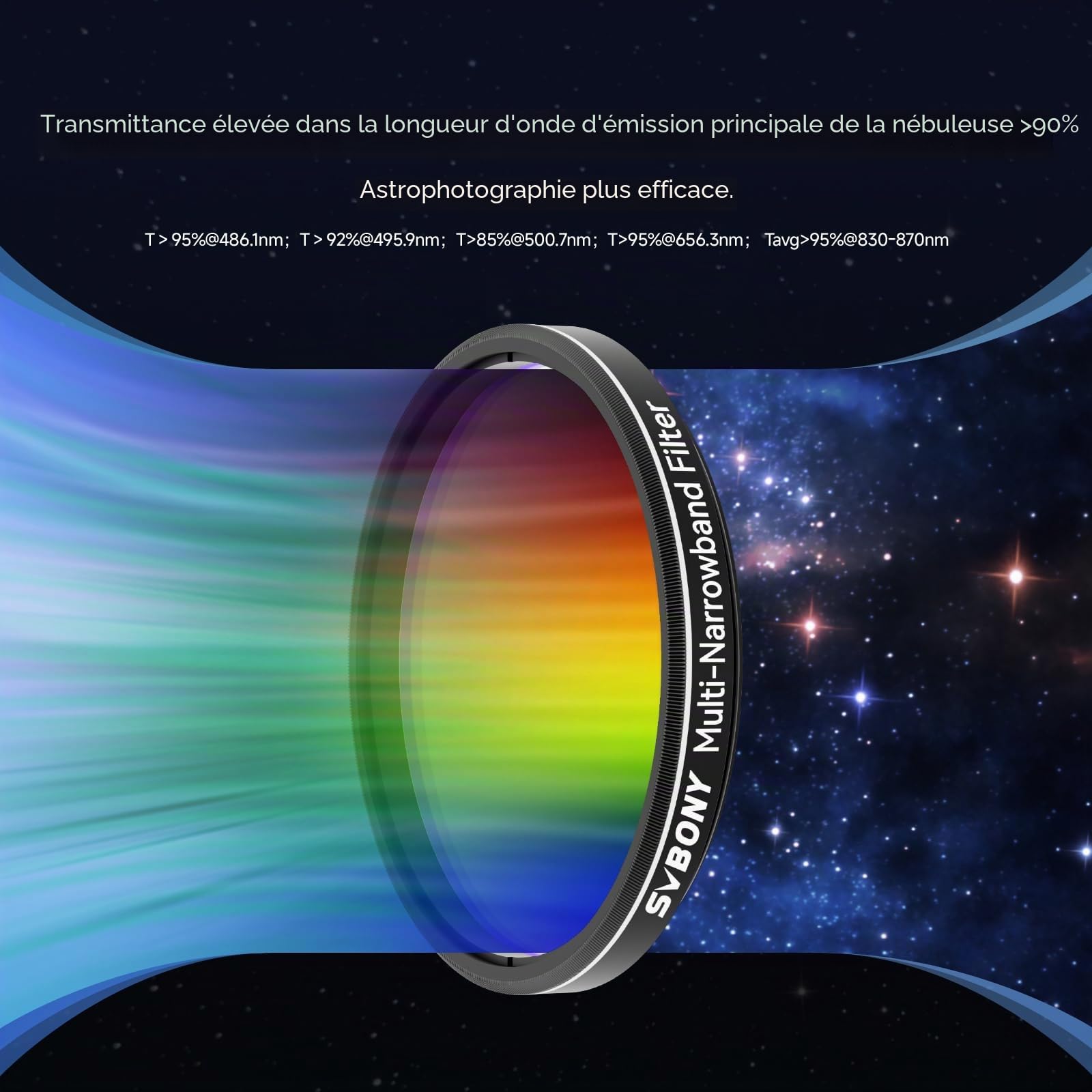 Svbony SV240 Filtre de Photographie Multi-Bande Passe, Télescope 2'', Antipollution Lumineuse Proche Infrarouge NIR, pour L'astrophotographie Urbaine dans l'espace Profond