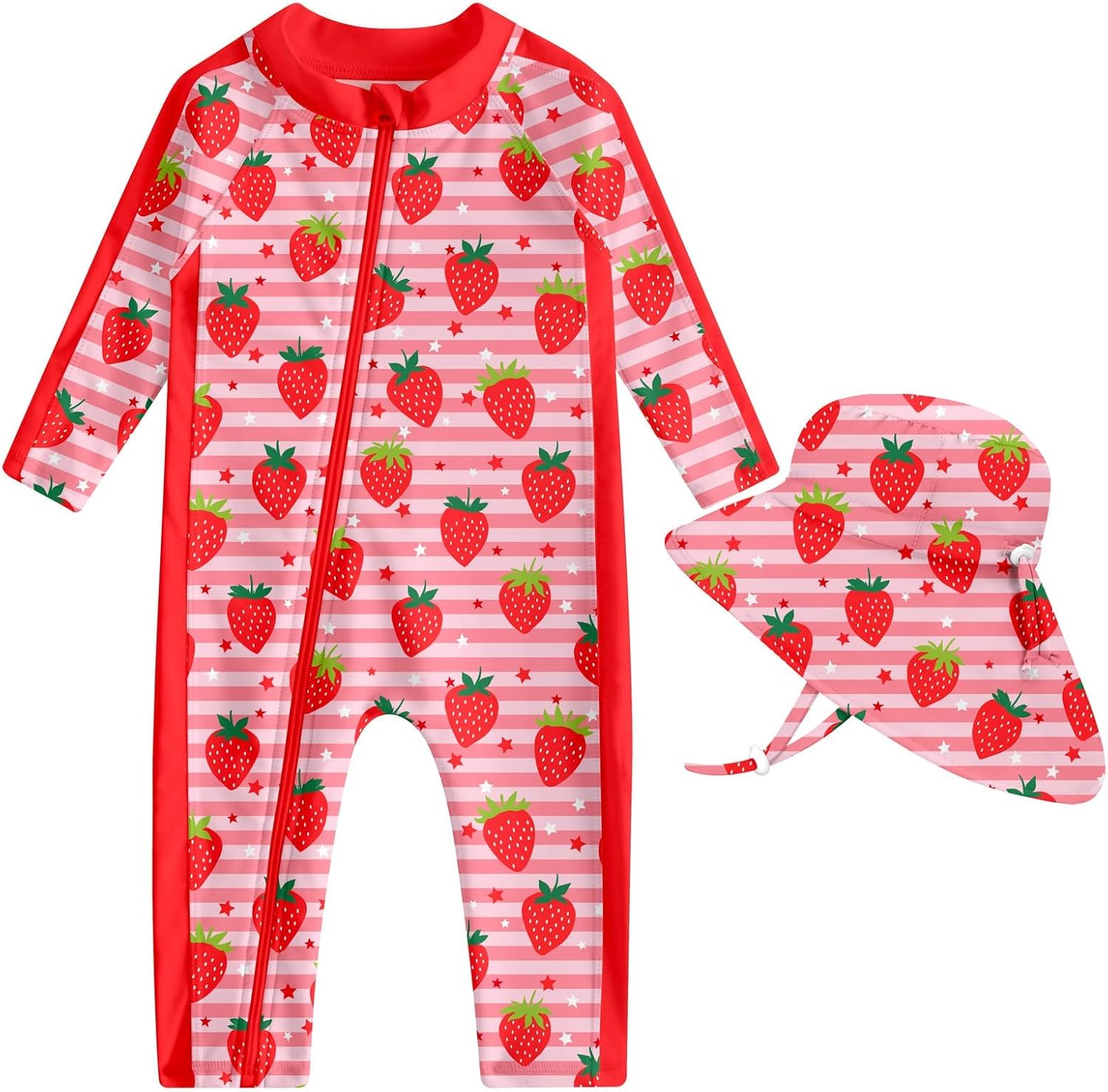 UNIFACO Baby Boy Swimsuit UPF 50+ Sun Protection One Piece Zip Bathing Suit with Sun Hat Infant Sunsuit Swimwear