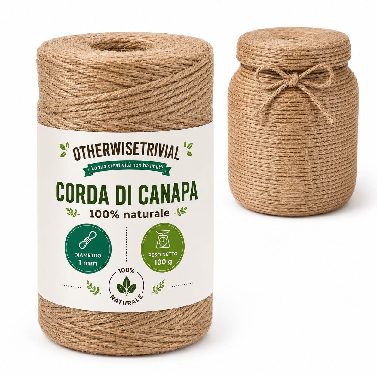 Corda di Canapa Naturale 100% Spago Multiuso 1mm 100g per Giardinaggio Macramè