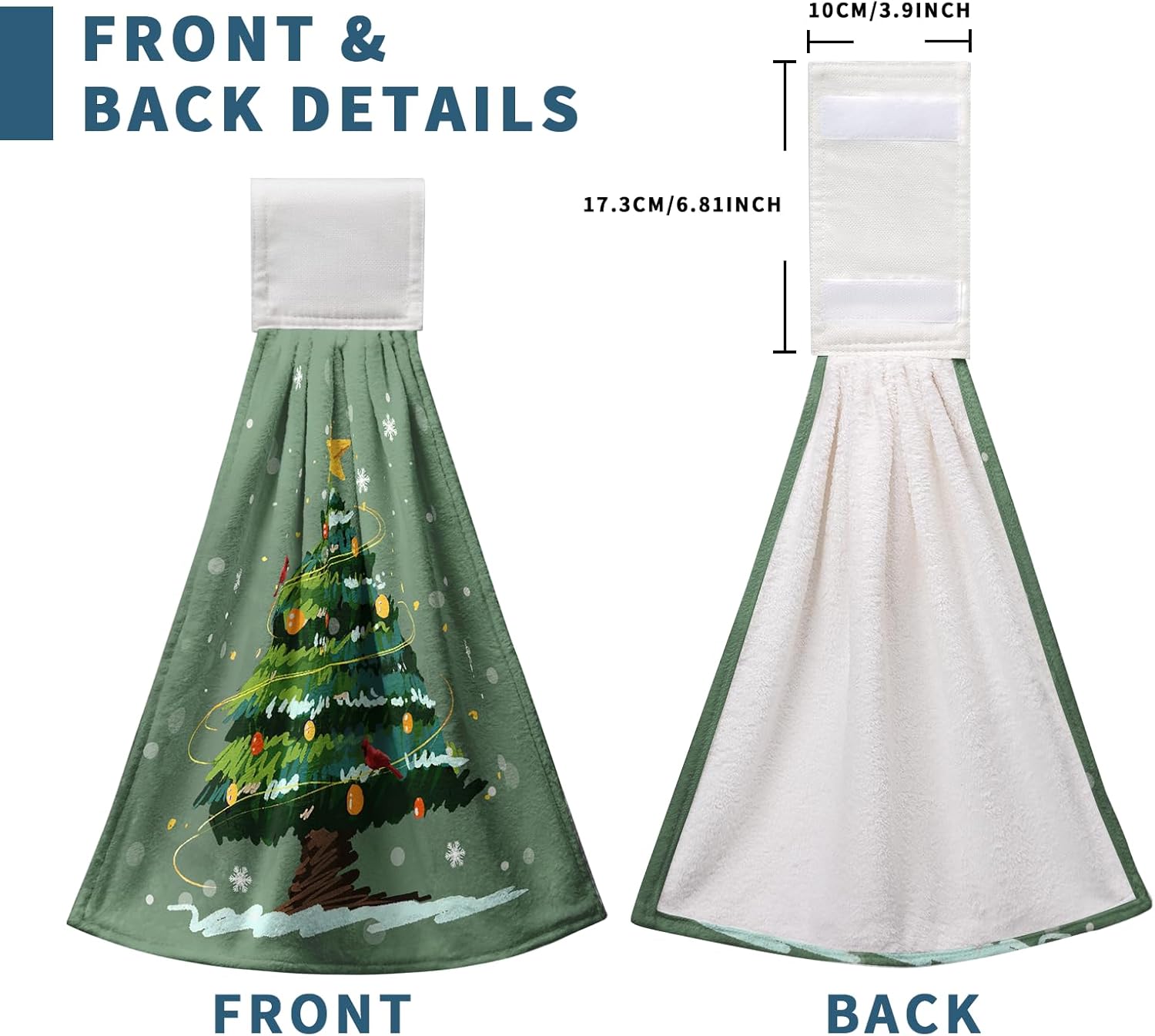 Christmas Xmas Tree Hanging Kitchen Towels Set of 2 Winter Cardinal Snow Hand Towel with Hanging Loop Snowy Snowflakes Star Dish Towel Soft Absorbent Bath Tie Towel for Bathroom Farmhouse Decor - Image 5