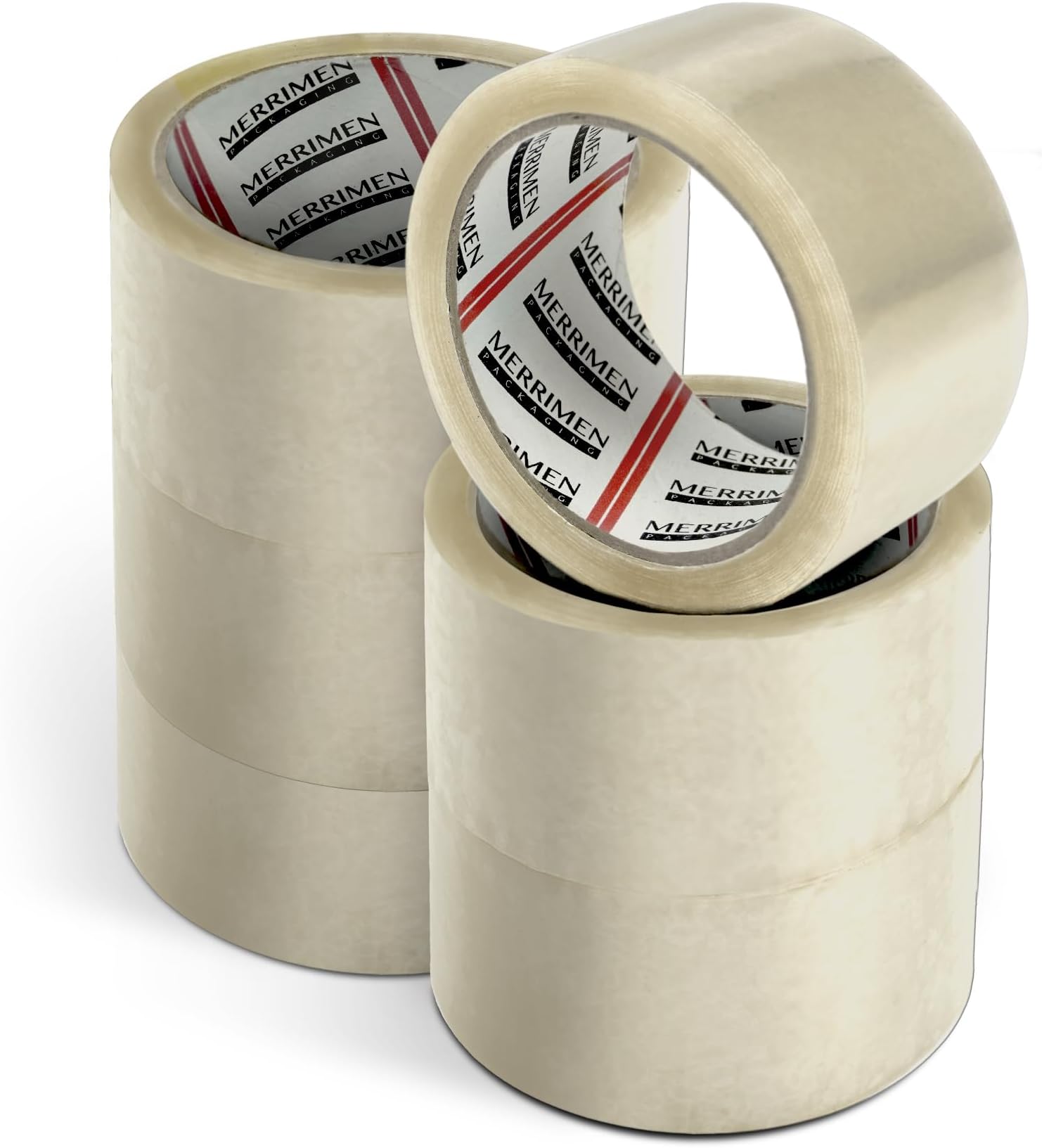 MERRIMEN Strong Heavy Duty Roll Pack Clear Packaging Tape, Secure Sticky Sealing Tape for Parcel Boxes, Moving Boxes, Large Postal Bags for Long-term Storage (48MM x 66M) (6 rolls, Clear)