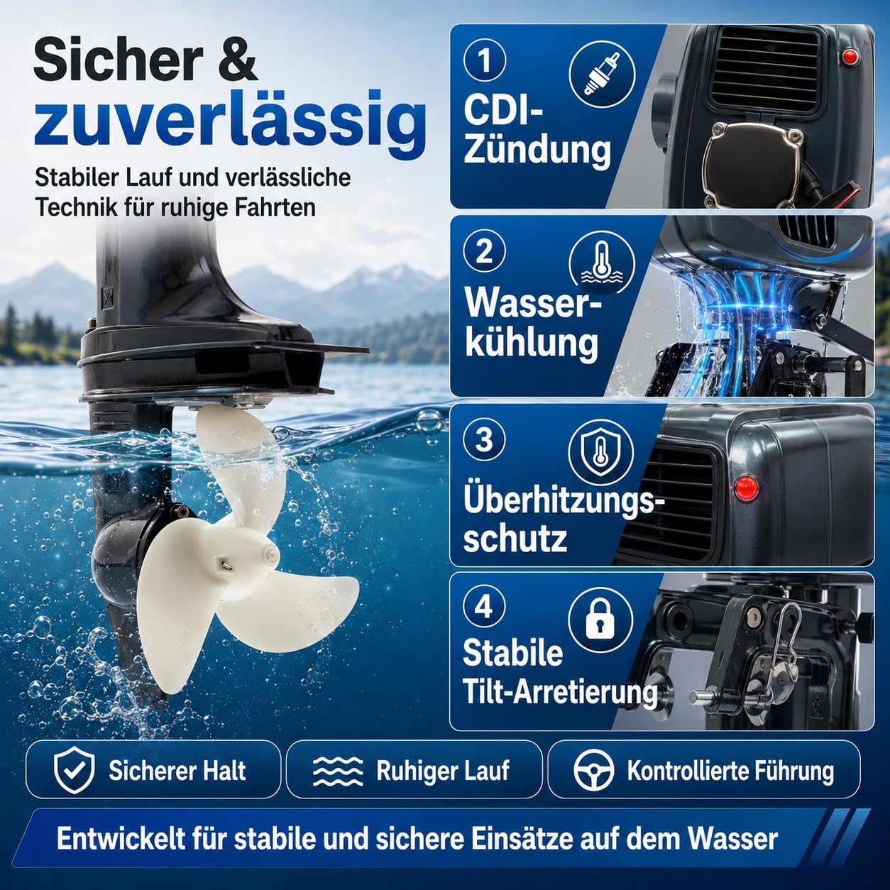 2-Takt 3,5 PS Außenbordmotor 75 lbs, Kurzer Welle mit CDI Zündung | 5000 U/min, 12 km/h (bei vier Personen), Halbluftgekühlt mit Kraftstofftank für Schlauchboot, Angelboot, Aluminiumboot