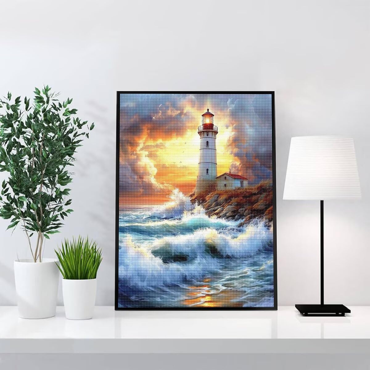 Diamond Painting Kit Completo, Diamond Painting Faro, 5D Quadrato Pittura Diamante Kit Manualidades Adultos DIY Diamantini Crystal Art Disegni Ricamo Punto Croce Artigianale, 90x120cm Spiaggia j0-801