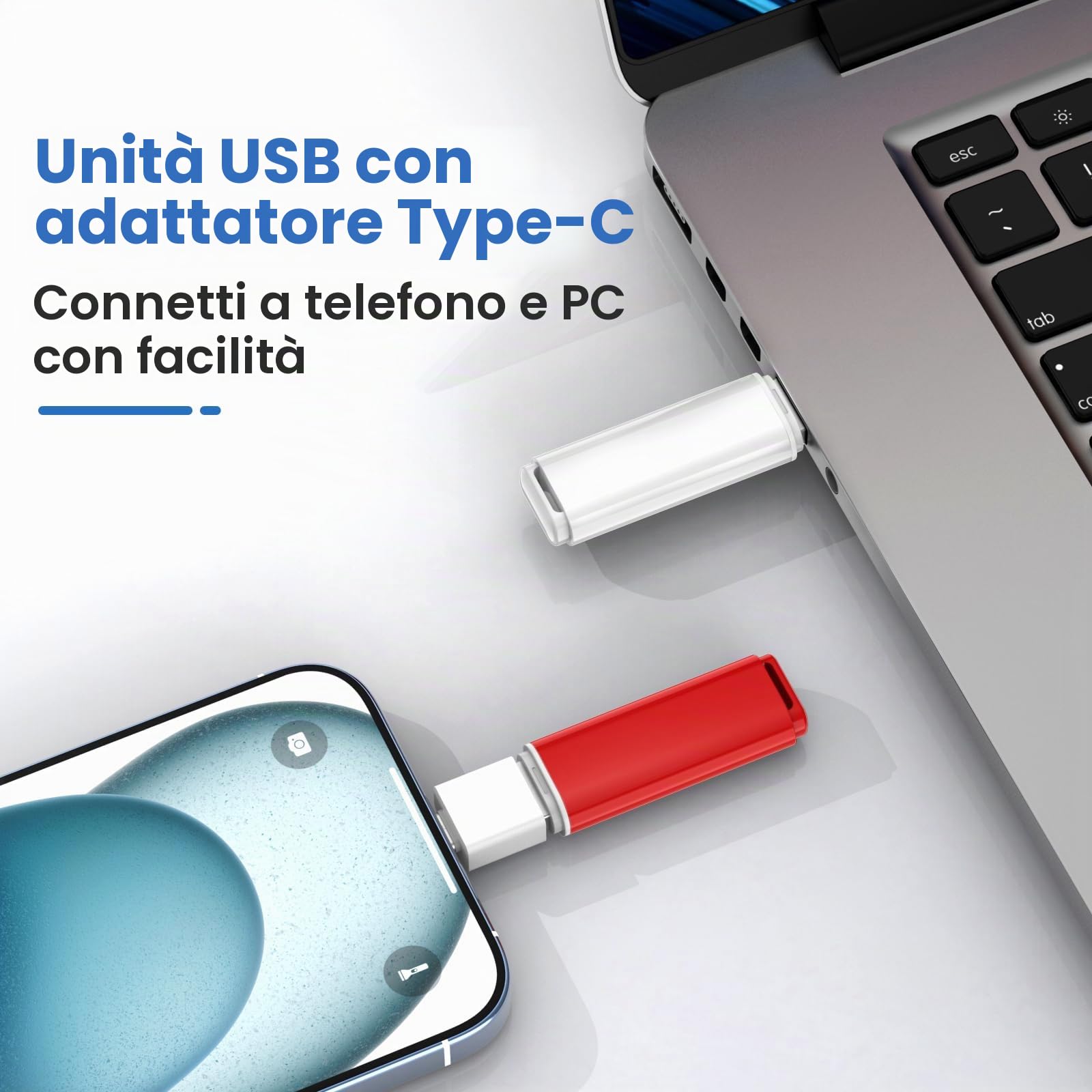 ABLAZE Chiavetta USB 3.0 64GB 5 Pezzi con adattatori Type-C Pen Drive 64GB | per PC/smartphone/computer