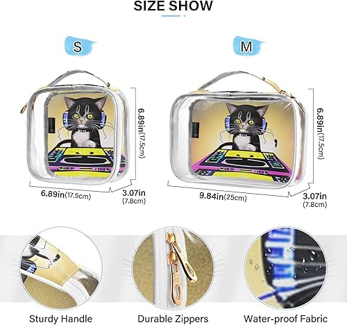 Miniatura 4 de Dj Cat - Neceser transparente para viajes, paquete de 2 bolsas de cosméticos de maquillaje con cremallera, bolsa de viaje para artículos de tocador,