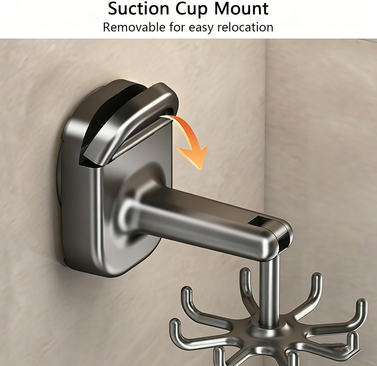 360° Rotating Kitchen Utensil Hook, Suction Cup & Cabinet Mount, Space-Saving Holder for Spatula, Ladle, Towel, Rustproof Kitchen Organizer(Black)
