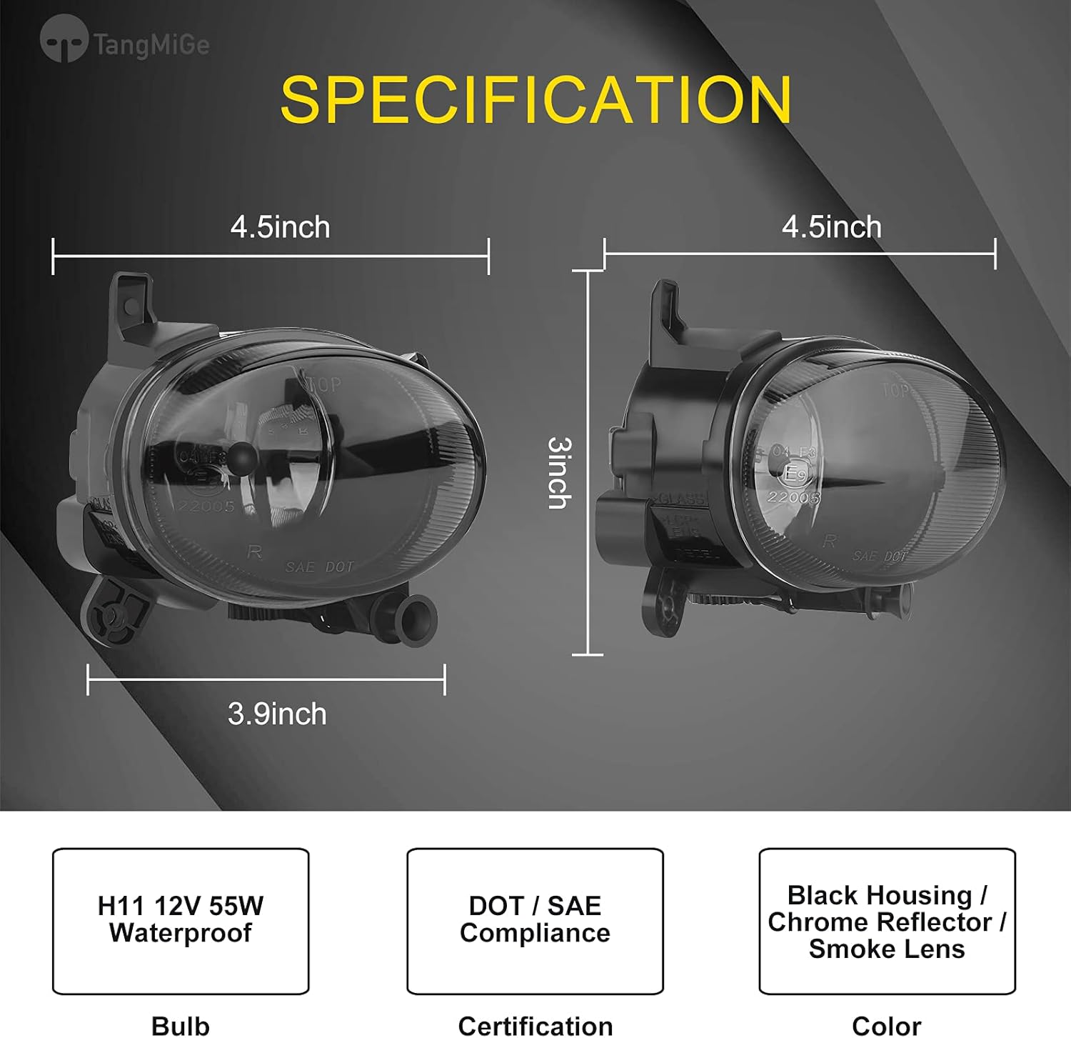 TangMiGe Fog Lights Compatible with Audi A4 A5 A6 Q3 S5 S6 Allroad (Quattro Avant Wagon Cabriolet Convertible Sport Sedan Premium Plus Prestige Sport Utility Coupe), Volkswagen VW CC, 2008-2018, Smoke