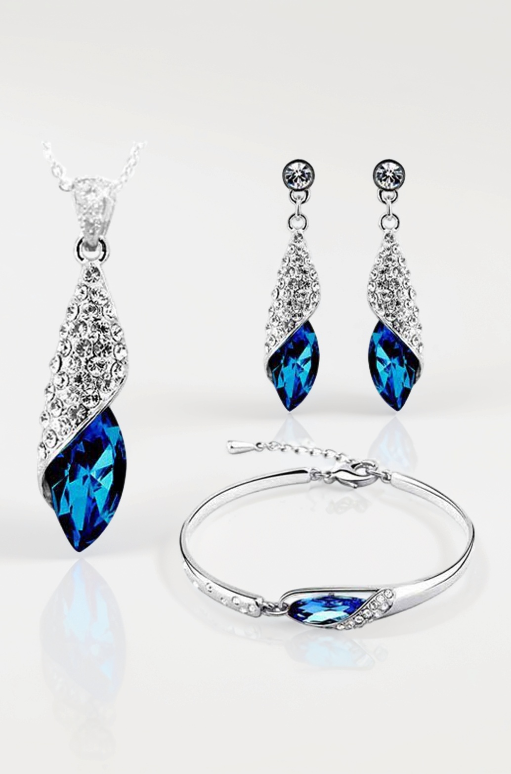 Shining Diva Fashion Valentine Gift for Girlfriend Wife Italian Designer Platinum Plated Stylish Crystal Jewellery Set for Women (Blue)