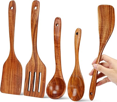 Wooden Spoons for Cooking, Excellent Wooden Kitchen Utensil Set (5pcs)