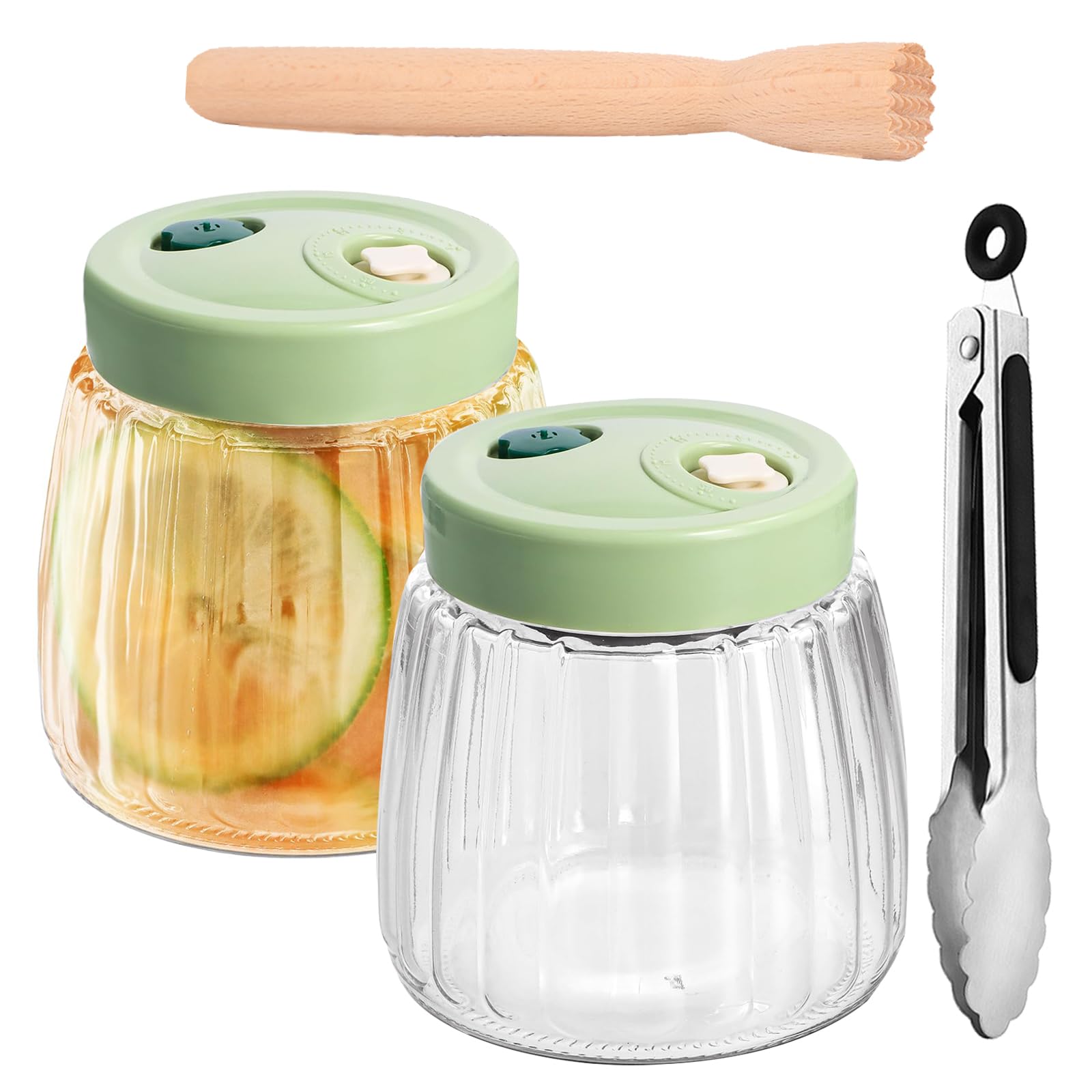 2 Stück 1000ml Fermentiergläser mit Doppelventil, Einmachgläser, Luftdichte Einmachgläser aus Glas, Luftdichte Mason Jar, Fermentationsglas, Kimchi Behälter, für Marmelade, Honig, Gewürze, Kerzen