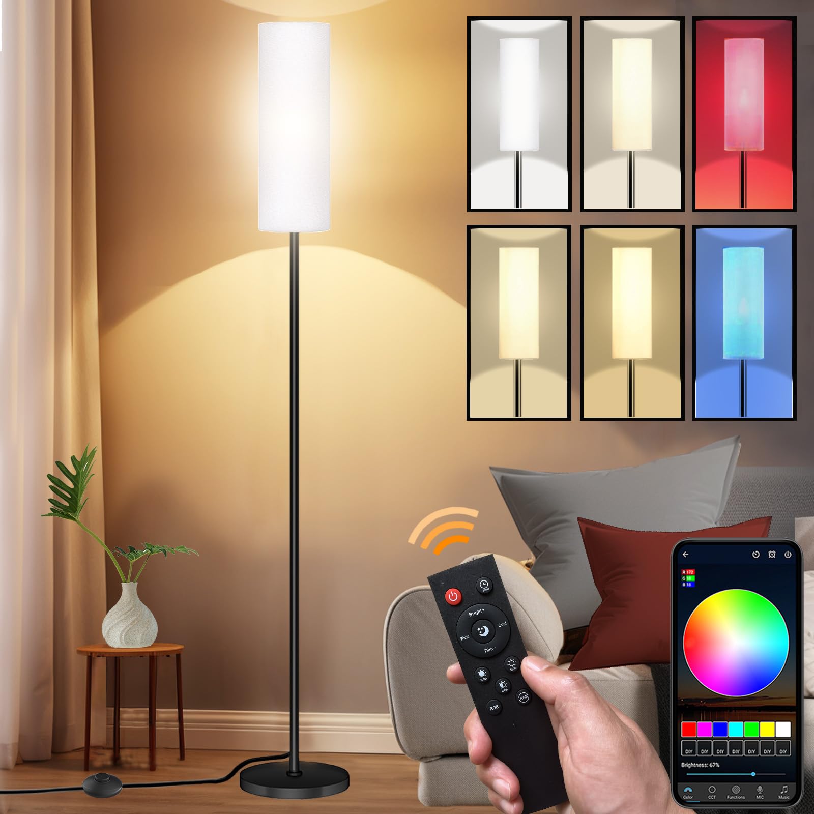 Qaubauyt Smart RGB Floor Lamp - 60.6" Tall, APP & Remote Control, Dimmable White & Color Lights - View #8