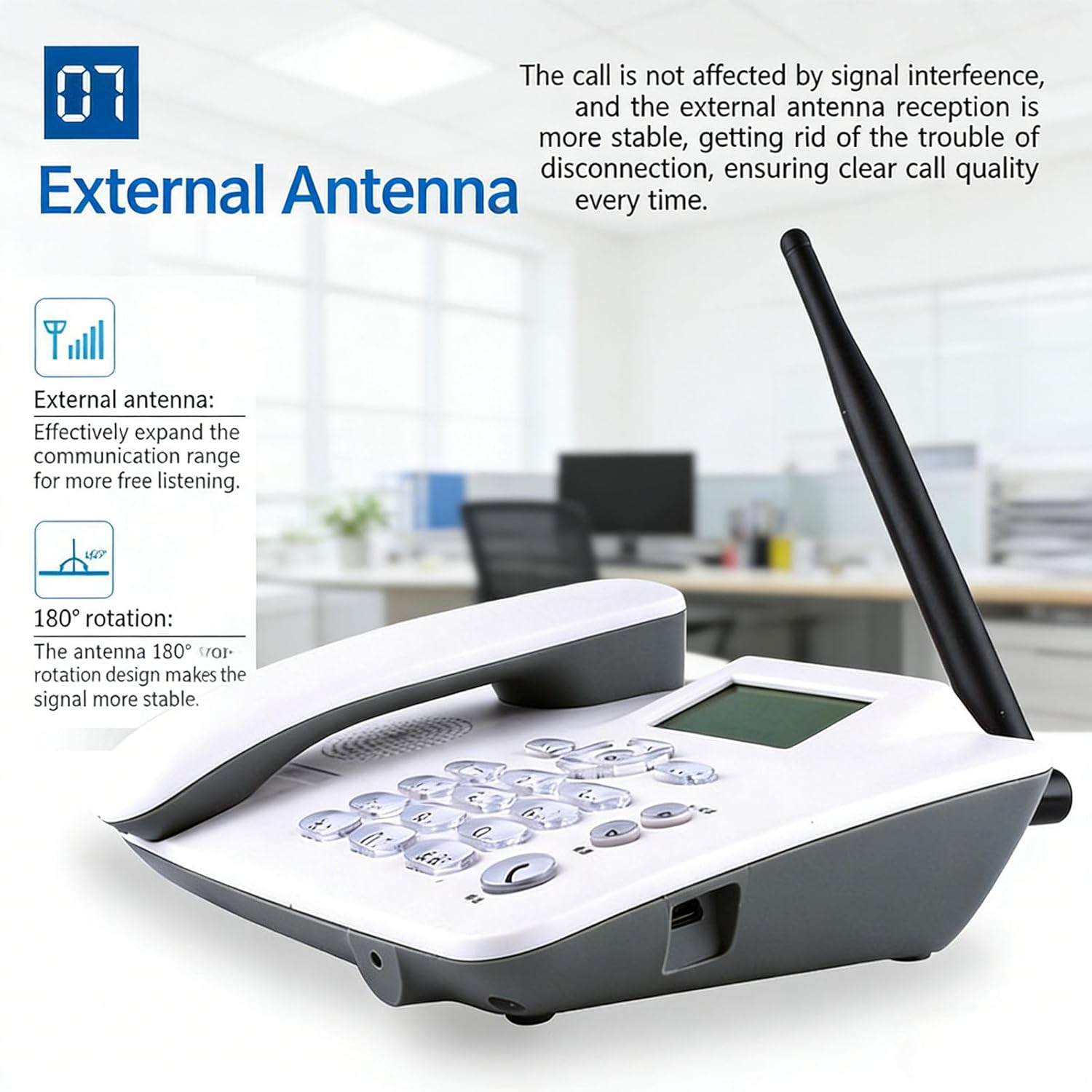 Pomya GSM Wireless Desktop Telephone, Cordless Fixed 2G SIM Card Phone with 2.4 Inch Display & Antennae, Radio, Alarm Clock for Home Office Hotel (US)