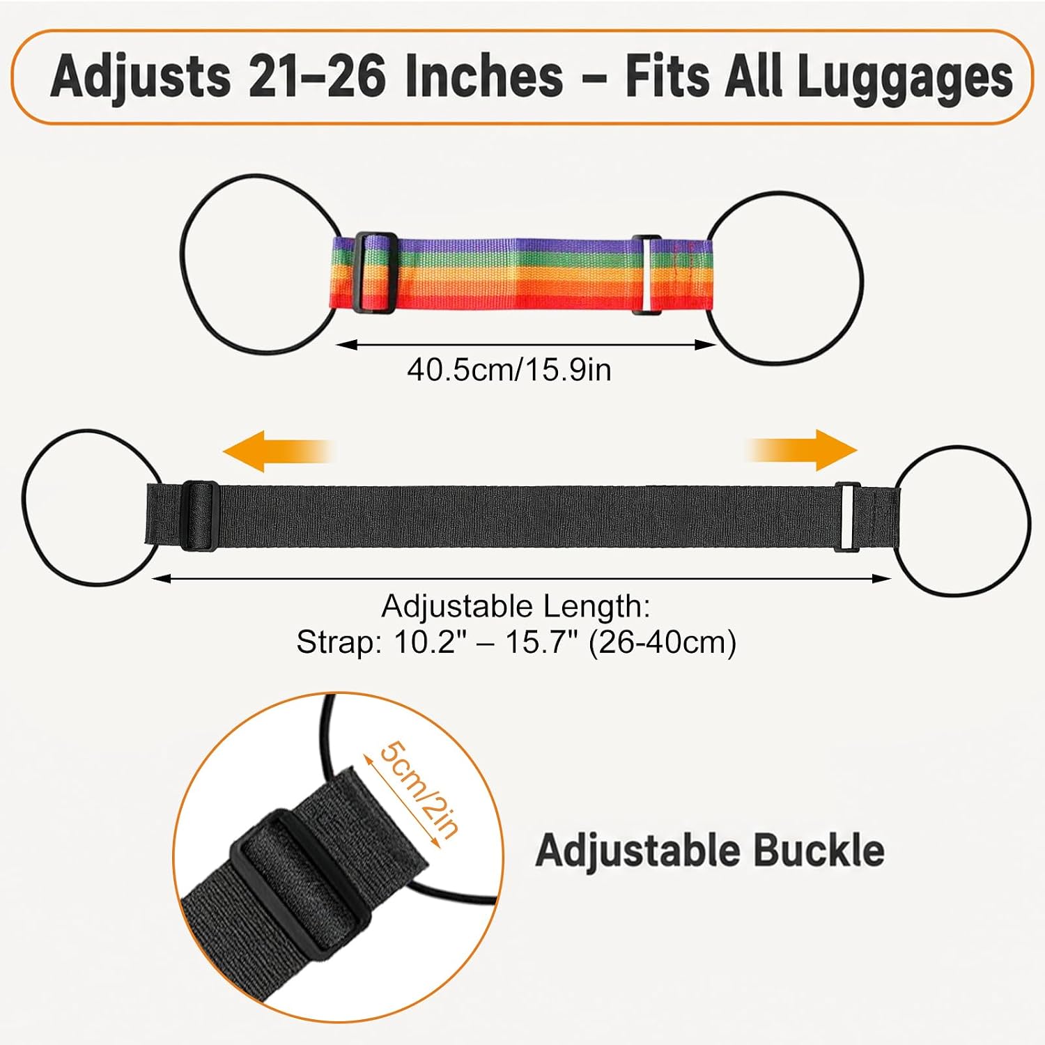 6 Pcs Luggage Straps for Suitcases - Adjustable Luggage Connector Straps with Elastic Thick Rope for Connecting Suitcases and Bags Stably (3 Black + 3 Rainbow Colors)