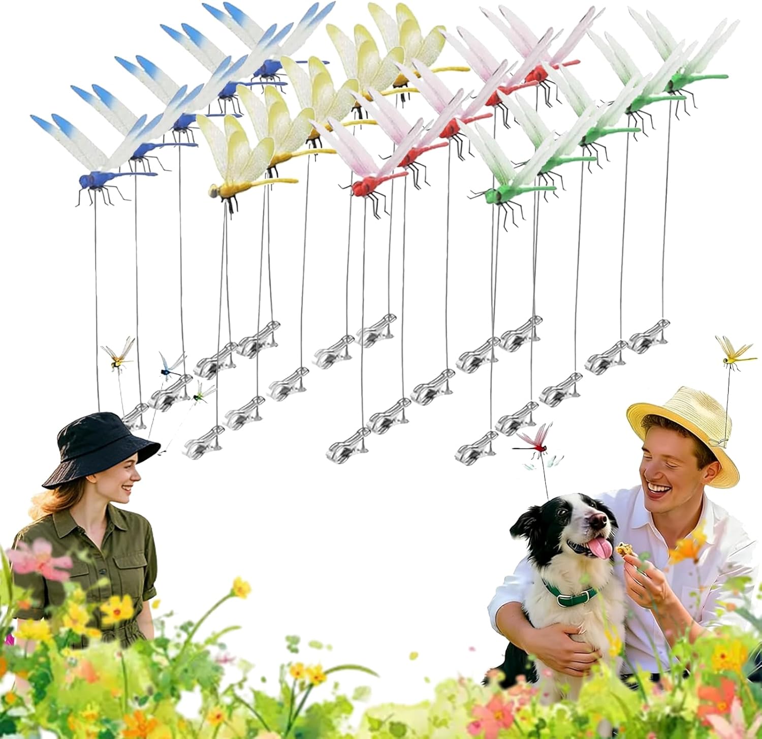 Dragonfly Clip Bug Repellent, Dragon Fly Clips for Bugs Repellent, Outdoor Fake Rod Clip for Hat, 3D Artificial Realistic Garden Stakes Decor, Decorative Yard Ornaments Hat Golf Moving