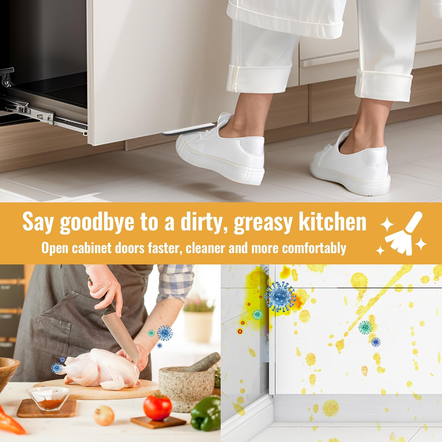 Trash Cabinet Foot Pull - Hands-Free Door Solution for Trash Drawer, Adhesive Toe Pull Comfortable for Barefoot Use (1, White)