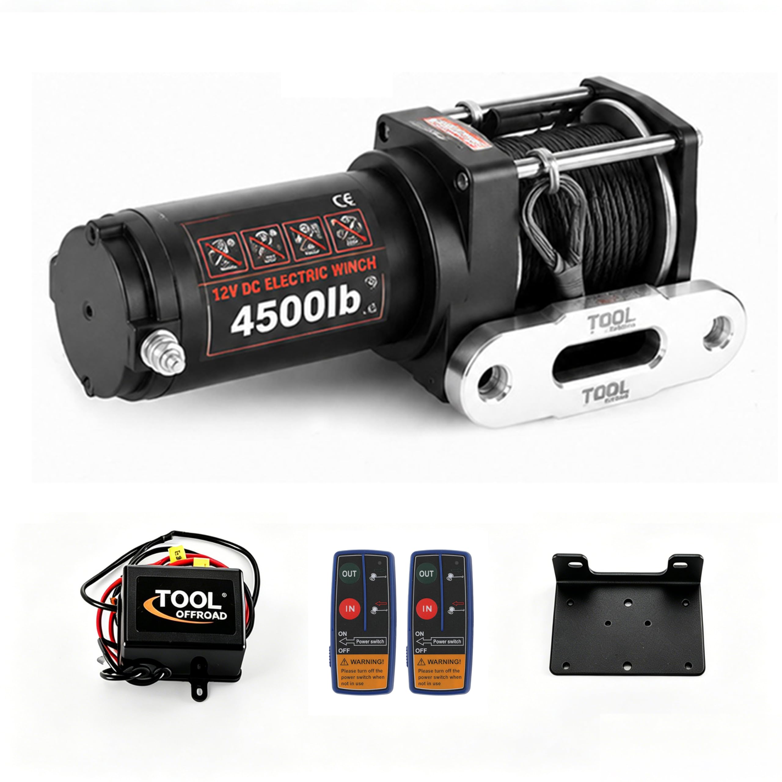 Kit verricello elettrico ATV/UTV da 4000 libbre, 12 V CC, corda sintetica impermeabile, verricello per rimorchio, con telecomando wireless e cablato, piastra di montaggio per barca