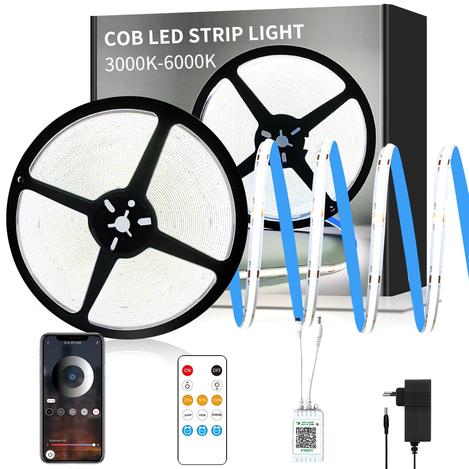 Yeewhale cob Led stripDC24V LED band,flexible Dimmbar COB LED Streifen, anwendbar auf Schlafzimmer, Raum,DIY Dekoration