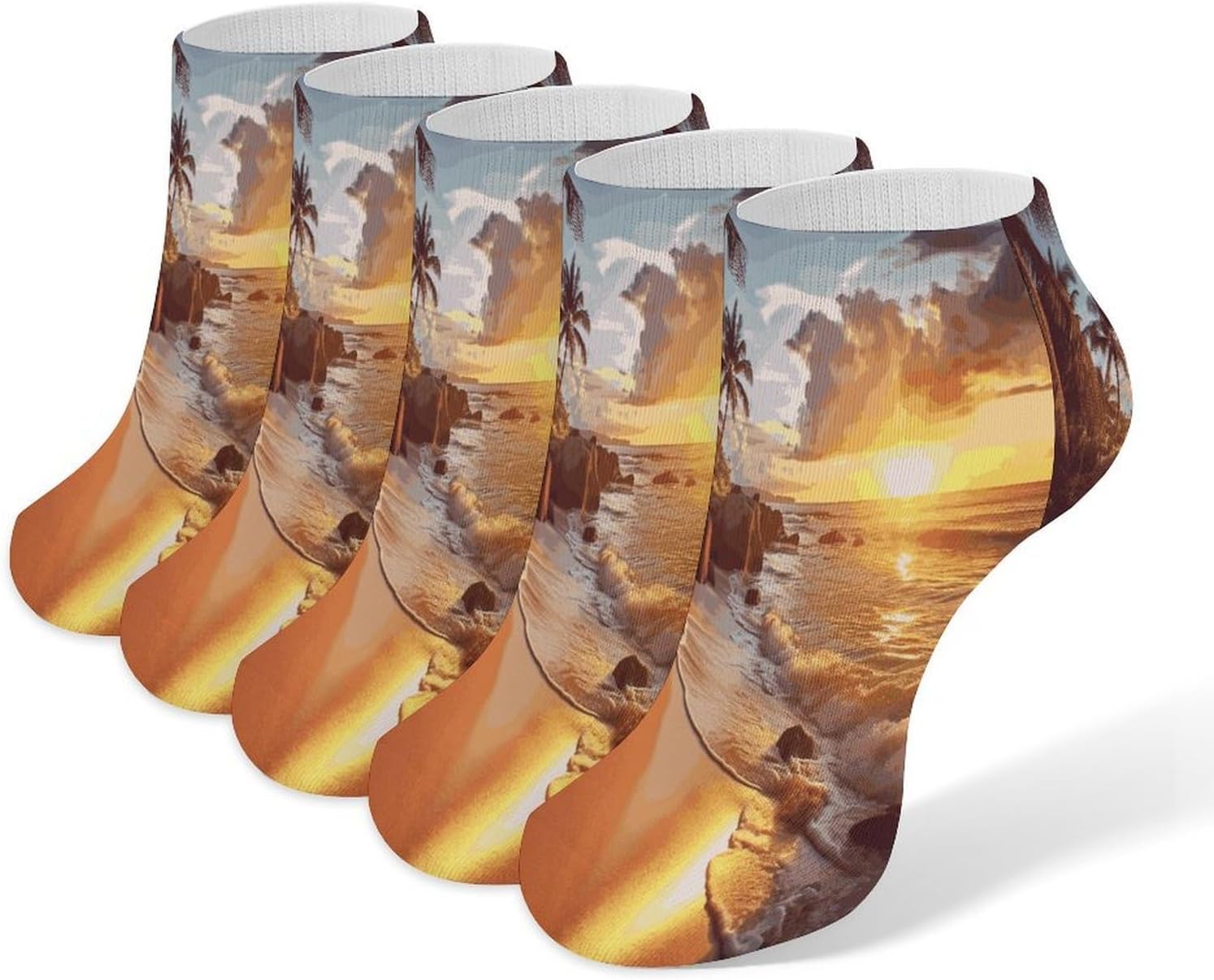 Tropical Beach at Sunset Ankle Socks for Men Women 5 Pairs | Comfortable Casual Low Cut Socks, Lightweight No Show Breathable Athletic Socks, Soft Mini Crew Socks for All Seasons
