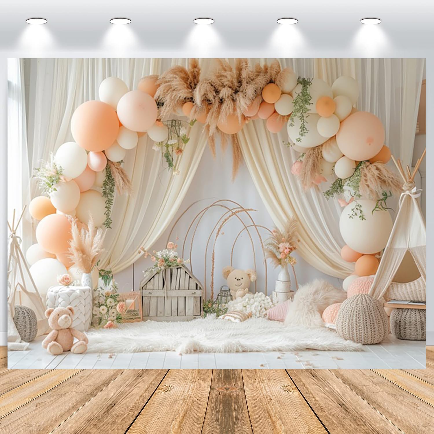 1° Compleanno Sfondo per Ragazza 3.6x3m, Boho Balloon Rainbow Bear Tenda Compleanno Tema Sfondo Fotografico per Principessa 1° Compleanno Baby Shower Festa Decorazione Banner Studio Props