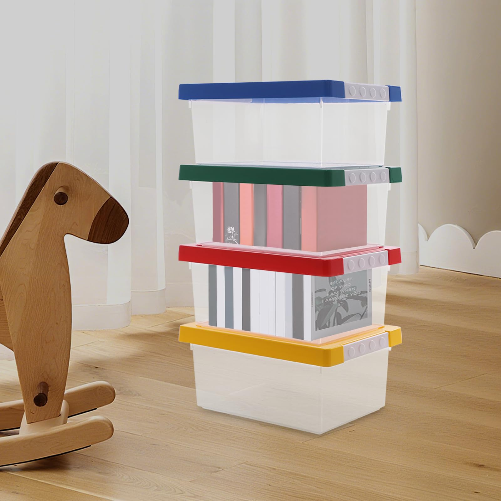 4er-Set Stapelbar Aufbewahrungsboxen mit Deckel I Transparente Sortierbox aus PP I Spielzeugkiste für Kinderzimmer, Steine & Kleinteile I Robust & Platzsparend I Aufbewahrungsbox Kinder (9L)