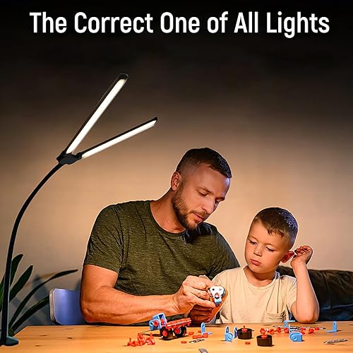 Miniatura 4 de Tissting Lámpara de escritorio LED de doble cabezal, 10 W, 3 modos de color, cuello de cisne flexible para oficina en casa, iluminación de tareas