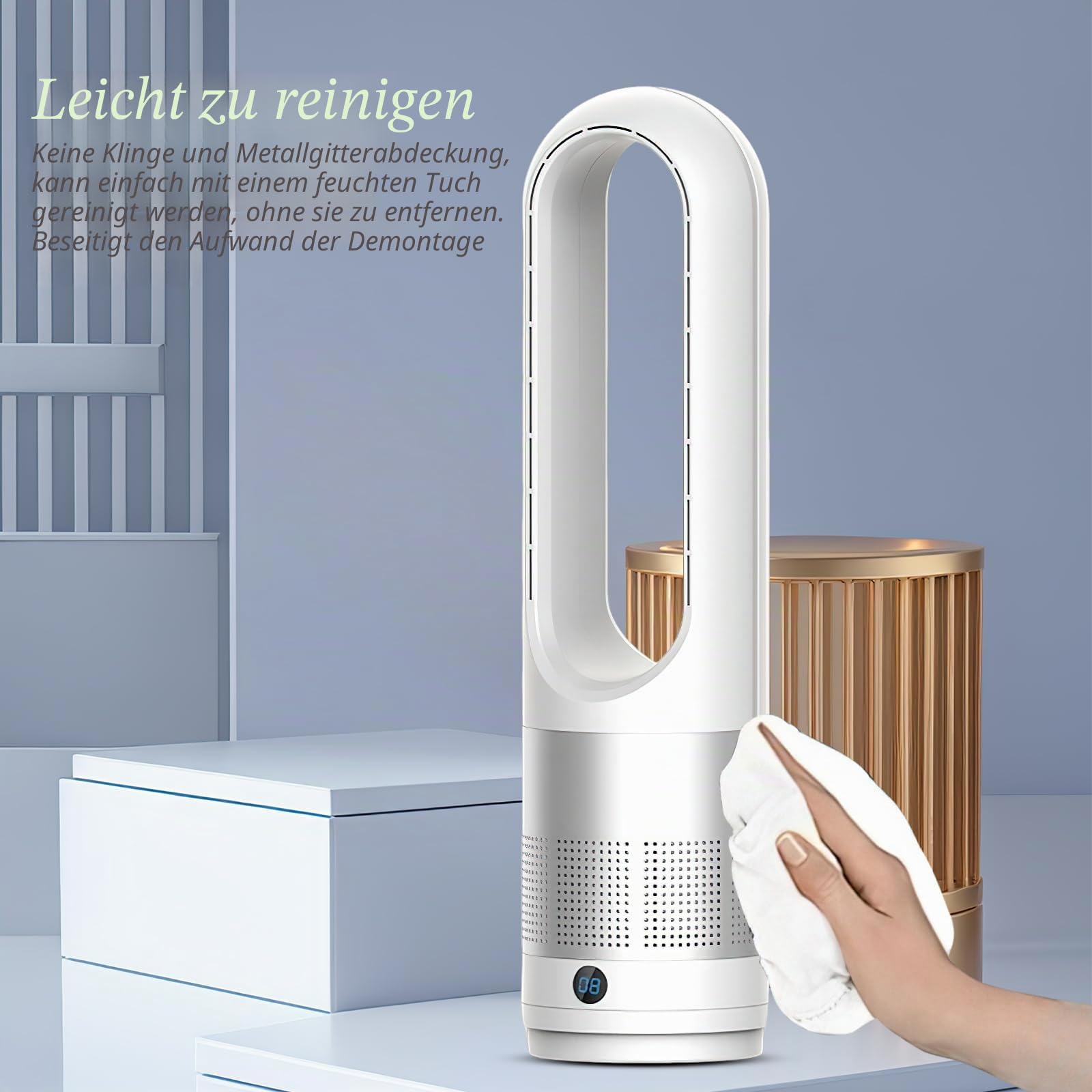 Säulenventilator ohne Flügel, 18 Zoll – leiser Ventilator mit Ionisator, Fernbedienung 5 m, 8 Geschwindigkeitsstufen, Timer 8 Stunden und Oszillation 80 ° | Standventilator für Schlafzimmer