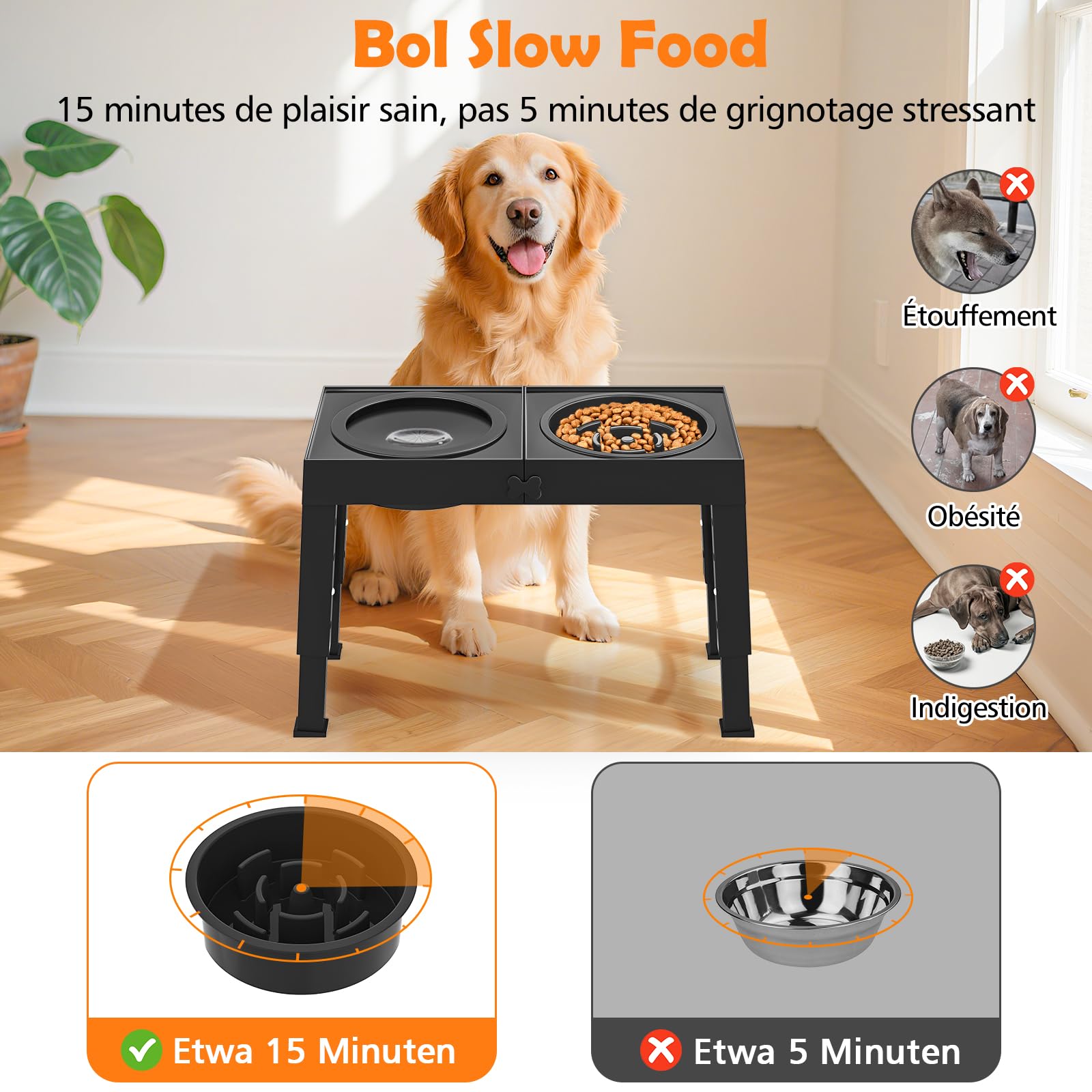 X XBEN 3-in-1 Ciotole per Cani Rialzate con 5 Altezze Regolabile, 1L Ciotola Anti Ingozzamento, 1,4L Acqua Cane Antigoccia, Ciotola per Cani Piccolo, Medio e Grande, Pieghevole e Antiscivolo