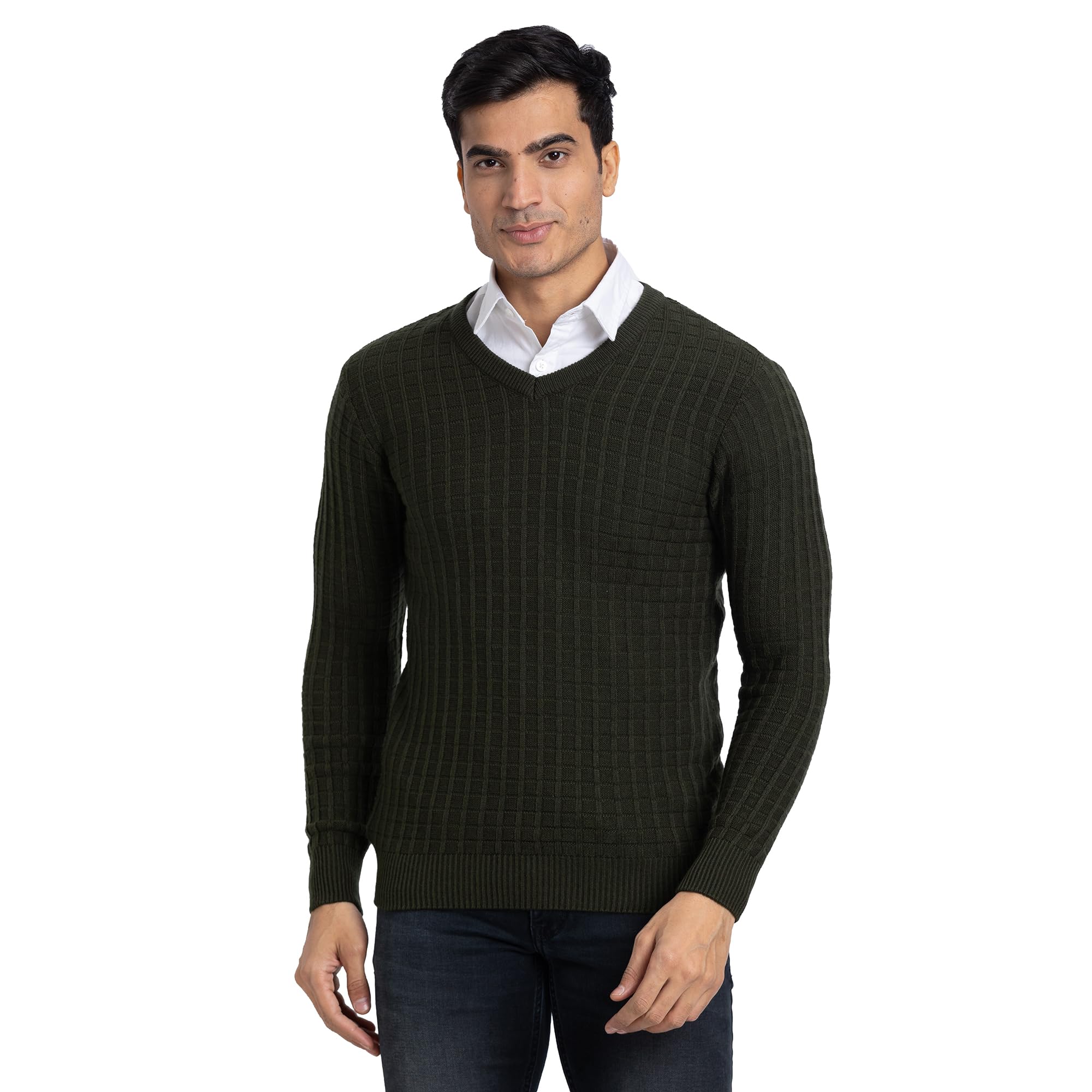 parx Men Regular Fit Structure Pattern Pure Acrylic Full Sleeve V Neck Casual Sweater-picture-21